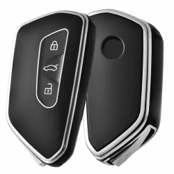 OATSBASF Autoschlüssel Hülle für VW, TPU Silikon Schlüsselhülle, kompatibel mit Golf 8, ID3, ID4, GTI, GTE, Seat Leon MK4, Tarraco, Ateca & Skoda Octavia (Silber Rand-Schwarz) Angebot bei HelloDeals