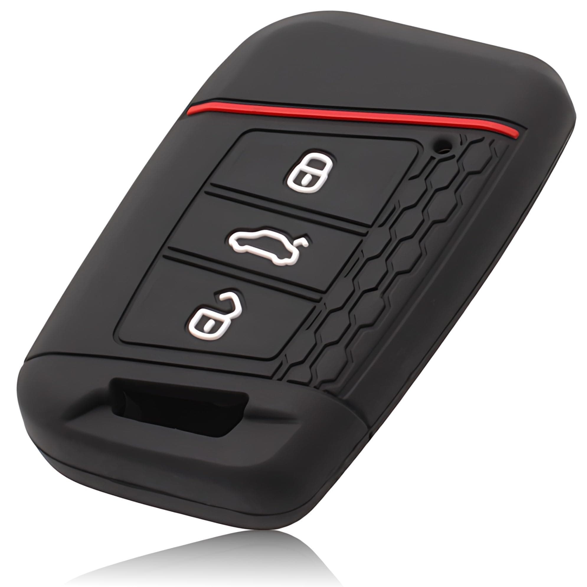 FOAMO Autoschlüssel Hülle Kompatibel mit VW Passat B8, SEAT, SKODA Autoschlüssel - Silikon Schlüsselhülle - Schutz-Hülle für Autoschlüssel Schwarz-Rot
