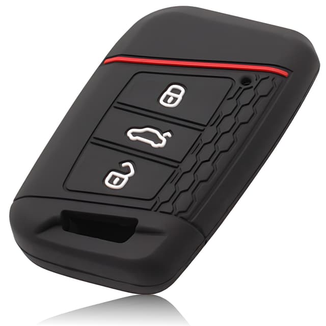 FOAMO Autoschlüssel Hülle Kompatibel mit VW Passat B8, SEAT, SKODA Autoschlüssel - Silikon Schlüsselhülle - Schutz-Hülle für Autoschlüssel Schwarz-Rot