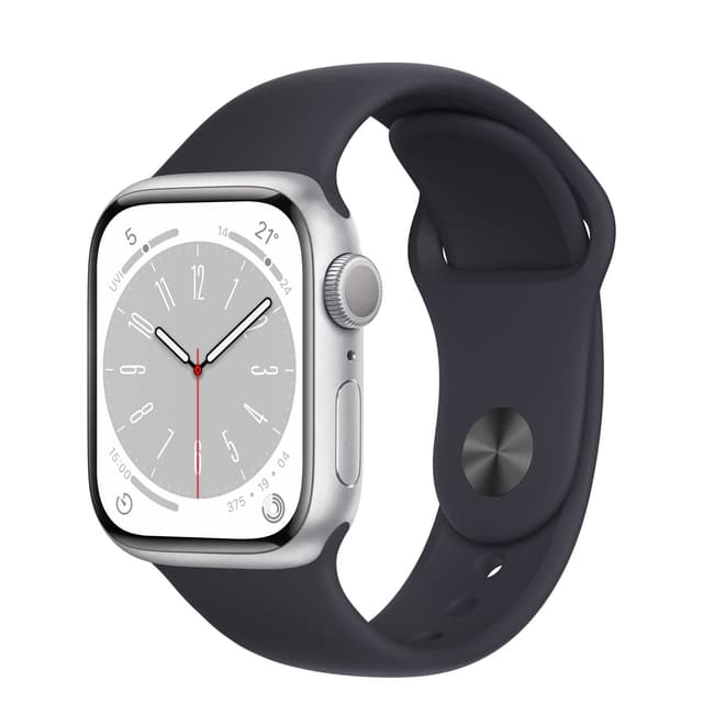 Apple Watch Series 8 (GPS, 41MM) - Silber Aluminiumgehäuse mit Mitternacht Sportarmband (Generalüberholt)