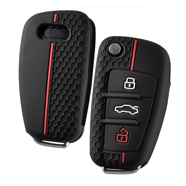 OATSBASF Autoschlüssel Hülle für Audi, Schlüsselhülle Kompatibel mit Audi A1 A3 A4 A6 Q3 Q5 Q7 S3 R8 TT Silicone Schlüsselbox Cover Auto Zubehör (Rote Linie)