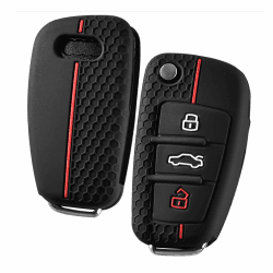 OATSBASF Autoschlüssel Hülle für Audi, Schlüsselhülle Kompatibel mit Audi A1 A3 A4 A6 Q3 Q5 Q7 S3 R8 TT Silicone Schlüsselbox Cover Auto Zubehör (Rote Linie) Angebot bei HelloDeals