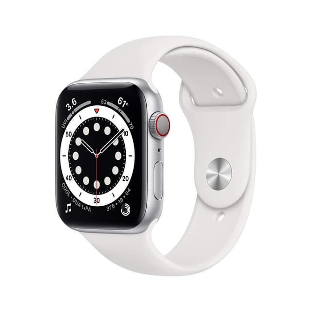 Apple Watch Series 6 (GPS + Zellular, 44MM) Aluminiumgehäuse Silber mit Weiß Sportarmband (Generalüberholt)