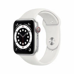 Apple Watch Series 6 (GPS + Zellular, 44MM) Aluminiumgehäuse Silber mit Weiß Sportarmband (Generalüberholt)