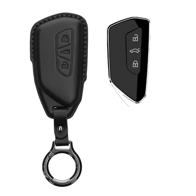 kwmobile Premium Leder Autoschlüssel Schutzhülle kompatibel mit VW Golf 8 3-Tasten Autoschlüssel Hülle - Schlüssel Tasche - Schwarz