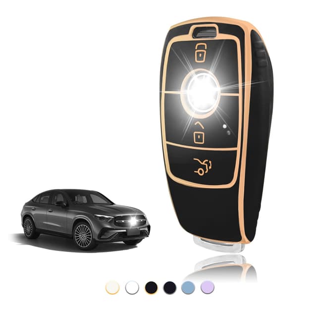 TOOMUME Schlüsselhülle TPU, Autoschlüssel Hülle Passt für Mercedes Benz A/B/C/E/G/S Klasse GLA GLC GLE GLK GLS CLA CLE CLS AMG E200 W177 W205 W213, Schlüsselcover Schutz Schlüsselgehäuse - Smart Key Schwarz Gold