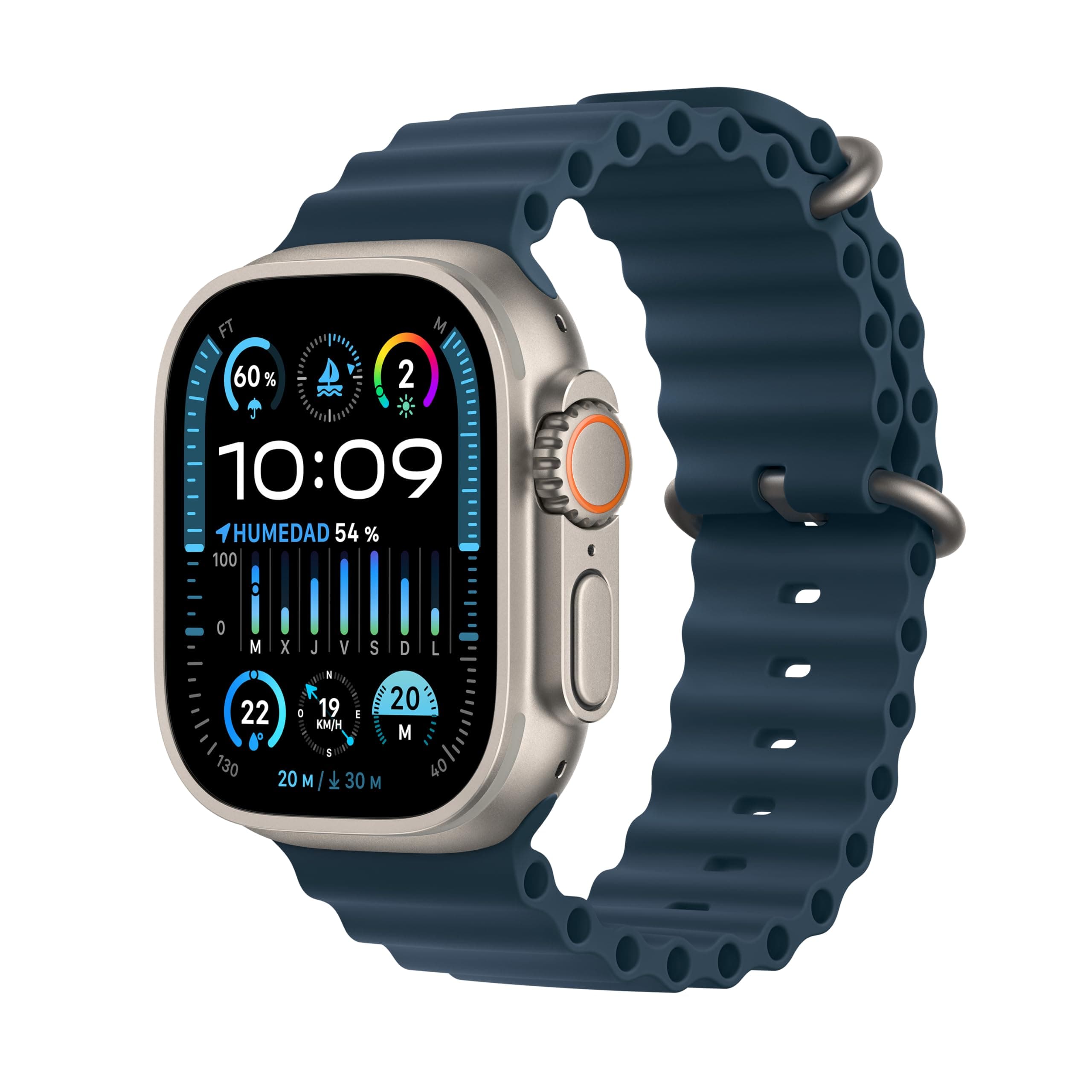 Apple Watch Ultra 2 [GPS + Cellular, 49MM] Titangehäuse mit Ocean Armband Blau - One Size (Generalüberholt) Silber mit blauem band 49mm