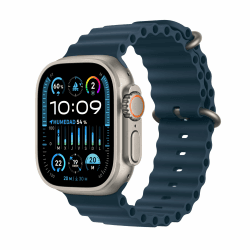 Apple Watch Ultra 2 [GPS + Cellular, 49MM] Titangehäuse mit Ocean Armband Blau - One Size (Generalüberholt) Silber mit blauem band 49mm Angebot bei HelloDeals