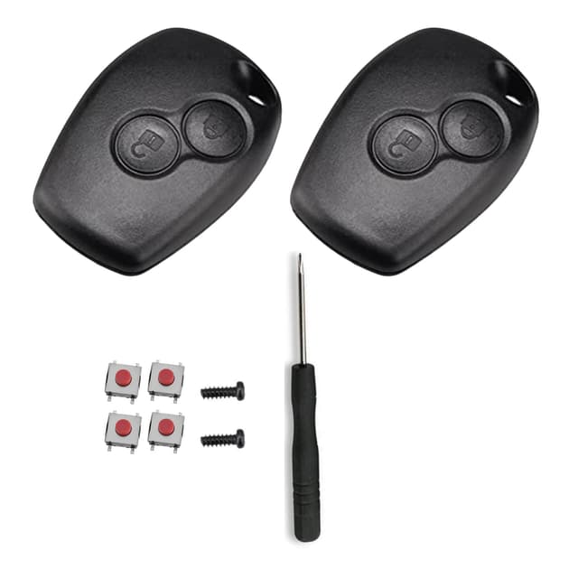 SLshiBo 2 Pack Renault Schlüssel Gehäuse 2 Tasten Autoschlüssel Gehäuse mit 4 Mikrotaster Taster und Schraubendreher Kompatibel mit Renault Kangoo Modus Clio Master Trafic Twingo Switch und Dacia 8.2×2.7 mm