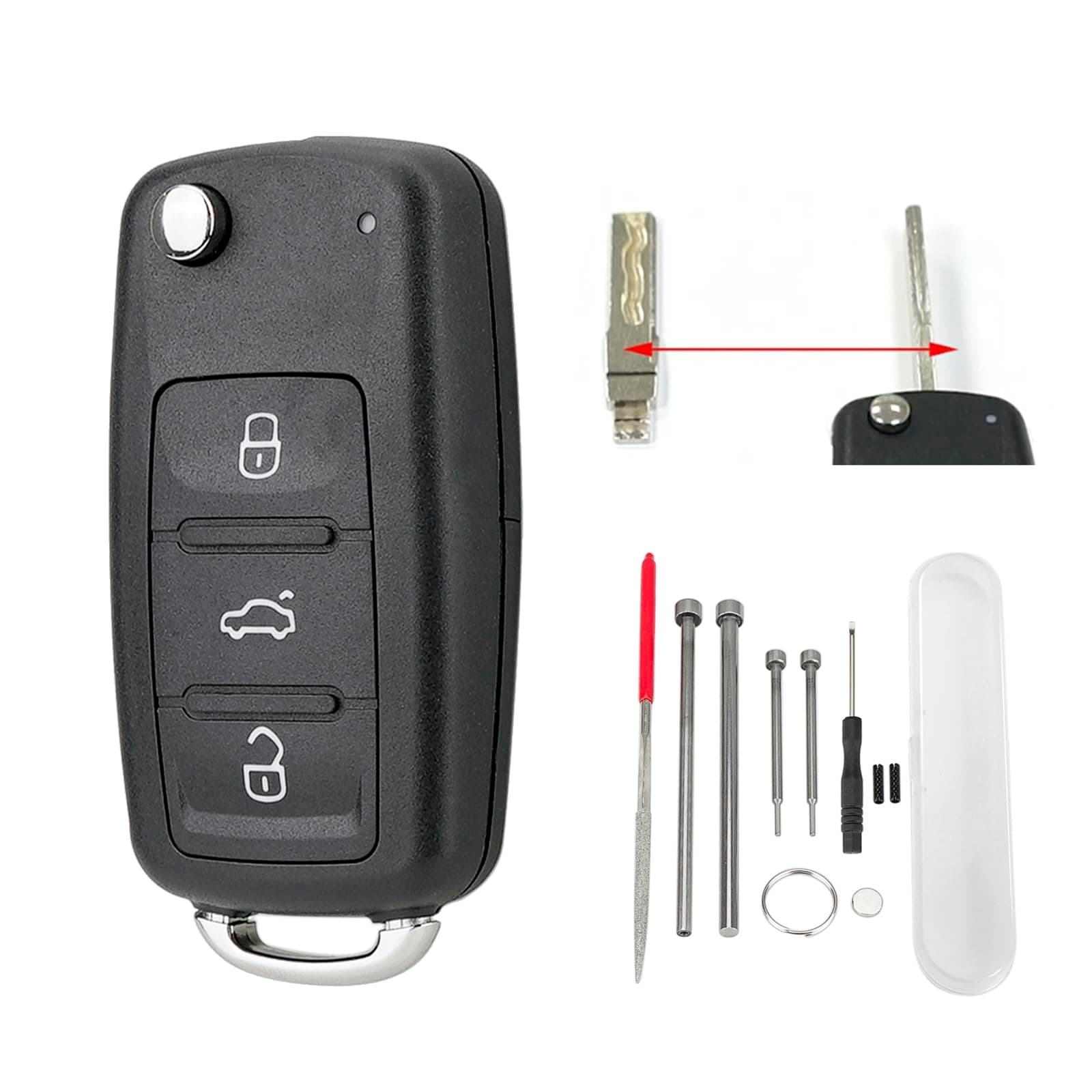 3-Tasten-Auto-Fernbedienungsgehäuse mit ungeschnittener Klinge für Volkswagen Transporter mit Nadelfeile Removal Tool für VW T4 T5 T6 Amarok Polo Golf Autoschlüsselgehäuse mit Stift-Werkzeug 3 Tasten Angebot bei HelloDeals