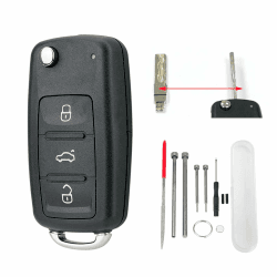 3-Tasten-Auto-Fernbedienungsgehäuse mit ungeschnittener Klinge für Volkswagen Transporter mit Nadelfeile Removal Tool für VW T4 T5 T6 Amarok Polo Golf Autoschlüsselgehäuse mit Stift-Werkzeug 3 Tasten