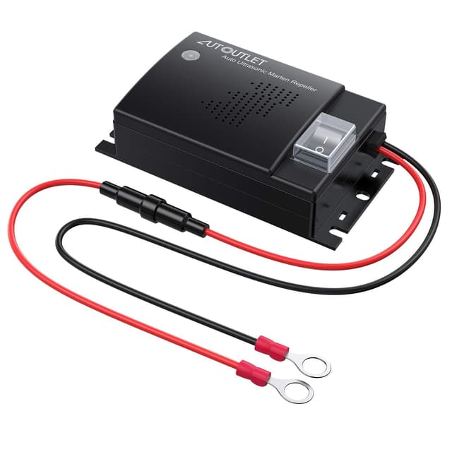 AUTOUTLET Marderschreck Auto, Upgrade – 12V Auto Batterieanschluss & 50CM Kabel, Ultraschall Marderabwehr Mader Abwehr mit Kontrollleuchte, Tiervertreiber Marderschutz für KFZ Motorraum 1 PCS