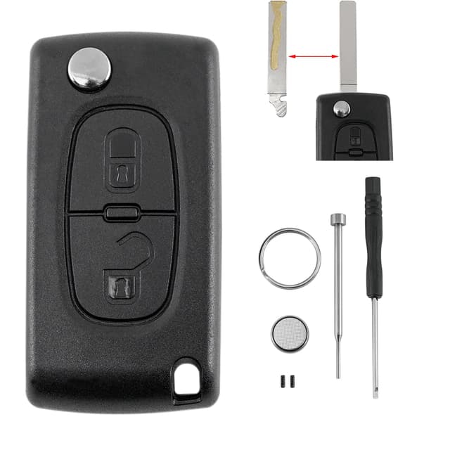 2 Tasten Auto Schlüssel Gehäuse für Peugeot Partner und Citroen Berlingo mit Batterie CR1620 und Pin-Entfernungswerkzeug Schraubendreher Schlüsselring Gehäuse(VA2 Klinge,CE0536)
