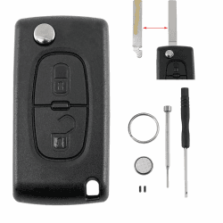 2 Tasten Auto Schlüssel Gehäuse für Peugeot Partner und Citroen Berlingo mit Batterie CR1620 und Pin-Entfernungswerkzeug Schraubendreher Schlüsselring Gehäuse(VA2 Klinge,CE0536)