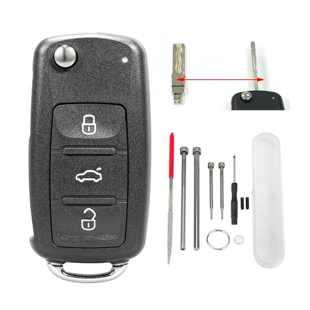 Für Volkswagen Schlüsselanhänger Gehäuse mit Stahl Pin Removal Tool Nadelfeile Für VW Jetta Golf Skoda Transporter Seat Octavia Polo B5 Leon Tiguan Touran Sharan MK6 Scirocco Jetta Passat Bettle (D)