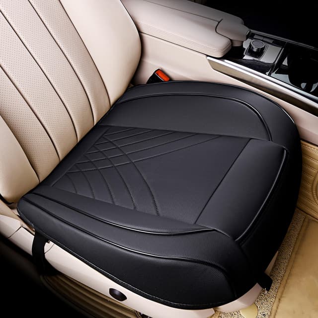 kingphenix Premium-PU-Autositzbezug, Vordersitzschutz, funktioniert mit 95% Aller Fahrzeuge, gepolstert, rutschfest, vollständige Umwicklungskante, Maße: 53,3 x 51,8 cm, 1 Stück, Schwarz