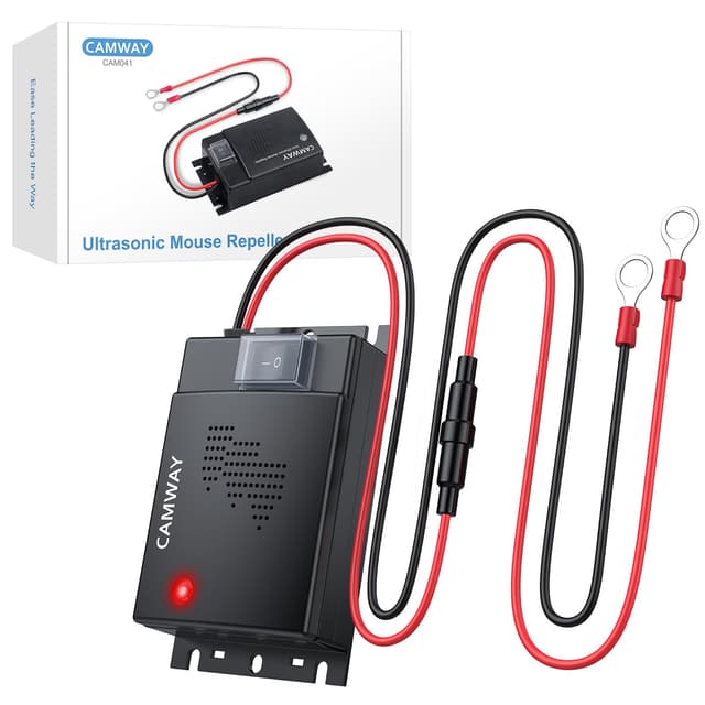 CAMWAY Marderschreck Auto, Marderabwehr Ultraschall mit Arbeitsanzeigelichte und Verlängerungslinie 50cm, Effektive Marderabwehr Anschluss an 12V Autobatterie für PKW, Motorraum, Haus, Garten 1 stück (1er Pack)
