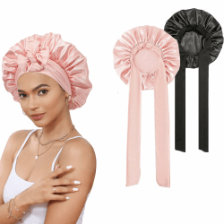 Frogetu 2 Stück chlafmütze Satin,Nacht Schlaf Mütze,Weiche Kopfhaube Schlafhaube Seide,Verstellbar Damen Herrn Motorhauben,Schlafhaube Seide,Hair Bonnet,mit Gummizug Angebot bei HelloDeals