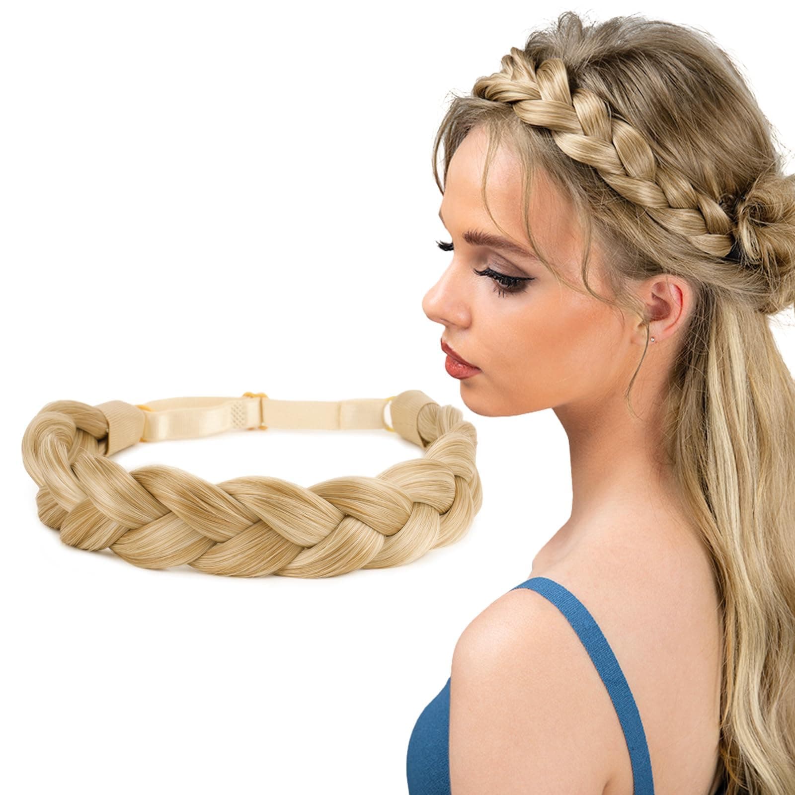 BOFUNX Damen Zopf Geflochten Stirnband Haarband 2 Stränge Kunsthaar Trachten Haarband Wide geflochtenes Stirnband Haarteil Haarschmuck für Hochzeit Bayern Volksfest Oktoberfest Dirndl A-Typ 1