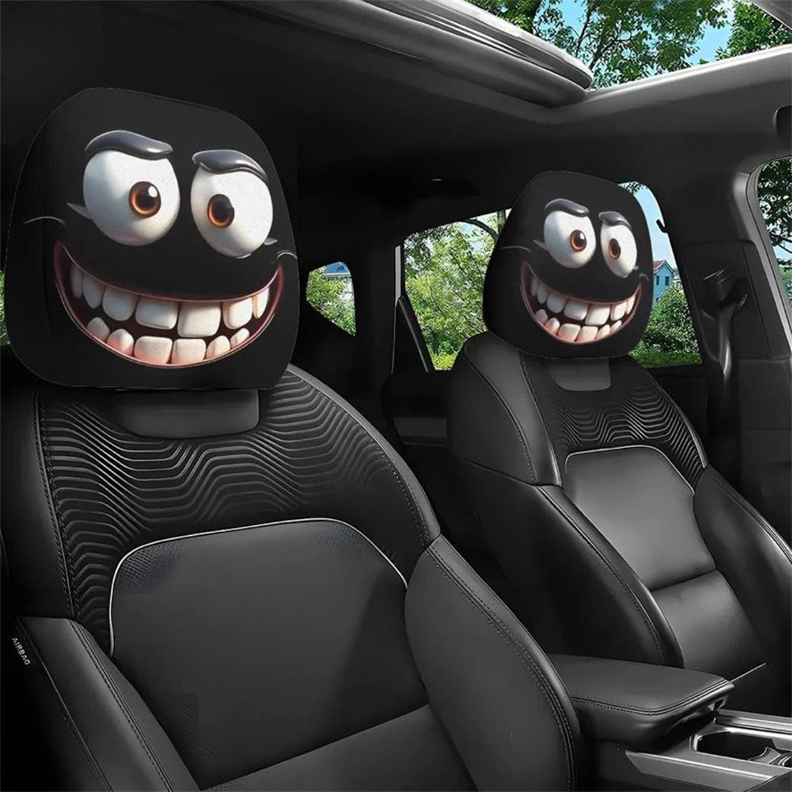 Pavsicgn 2pcs Halloween-Kopfstützenbezüge, süße lustige Cartoon Augen Kopfstütze Cover für Autos, atmungsaktive elastische Kopfruhe für Fahrzeuge Zubehör