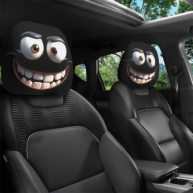 Pavsicgn 2pcs Halloween-Kopfstützenbezüge, süße lustige Cartoon Augen Kopfstütze Cover für Autos, atmungsaktive elastische Kopfruhe für Fahrzeuge Zubehör