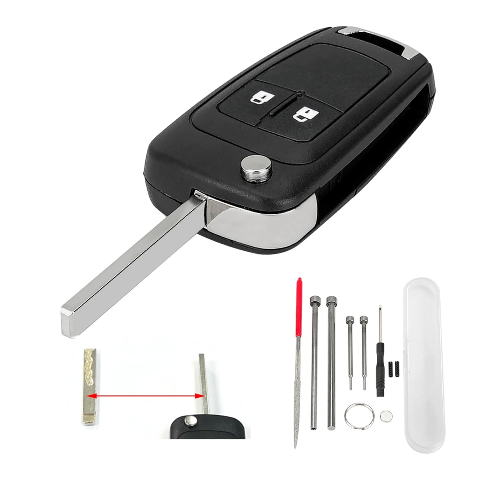 GZXNKEY Für Opel/Vauxhall Astra J Insignia Schlüsselgehäuse für Adam Mokka Vectra Zafira Corsa Meriva Chevrolet Cruze Orlando Spark Aveo Captiva Autoschlüsselgehäuse mit Stift-Werkzeug 2 Tasten