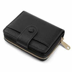 ANYWN Geldbörse Damen klein aus Weichem Leder, Kleines Portemonnaie Damen, Mini Geldbeutel mit Großes Zipper Münzfach Schwarz