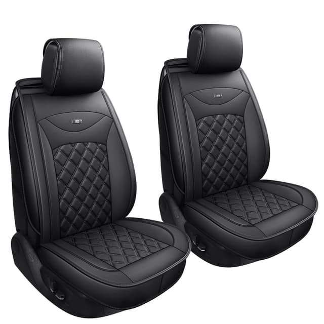 Udpomb 2 Stück Auto Vordersitzbezüge aus Leder in Schwarz mit Rhombus Motiv - Universelle Passform für Meisten Autos - Airbag kompatibel - Verschleißfestes Kunstleder - Einfache Installation Vordersitzbezüge Schwarzer Rhombus