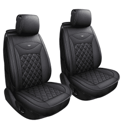 Udpomb 2 Stück Auto Vordersitzbezüge aus Leder in Schwarz mit Rhombus Motiv - Universelle Passform für Meisten Autos - Airbag kompatibel - Verschleißfestes Kunstleder - Einfache Installation Vordersitzbezüge Schwarzer Rhombus Angebot bei HelloDeals