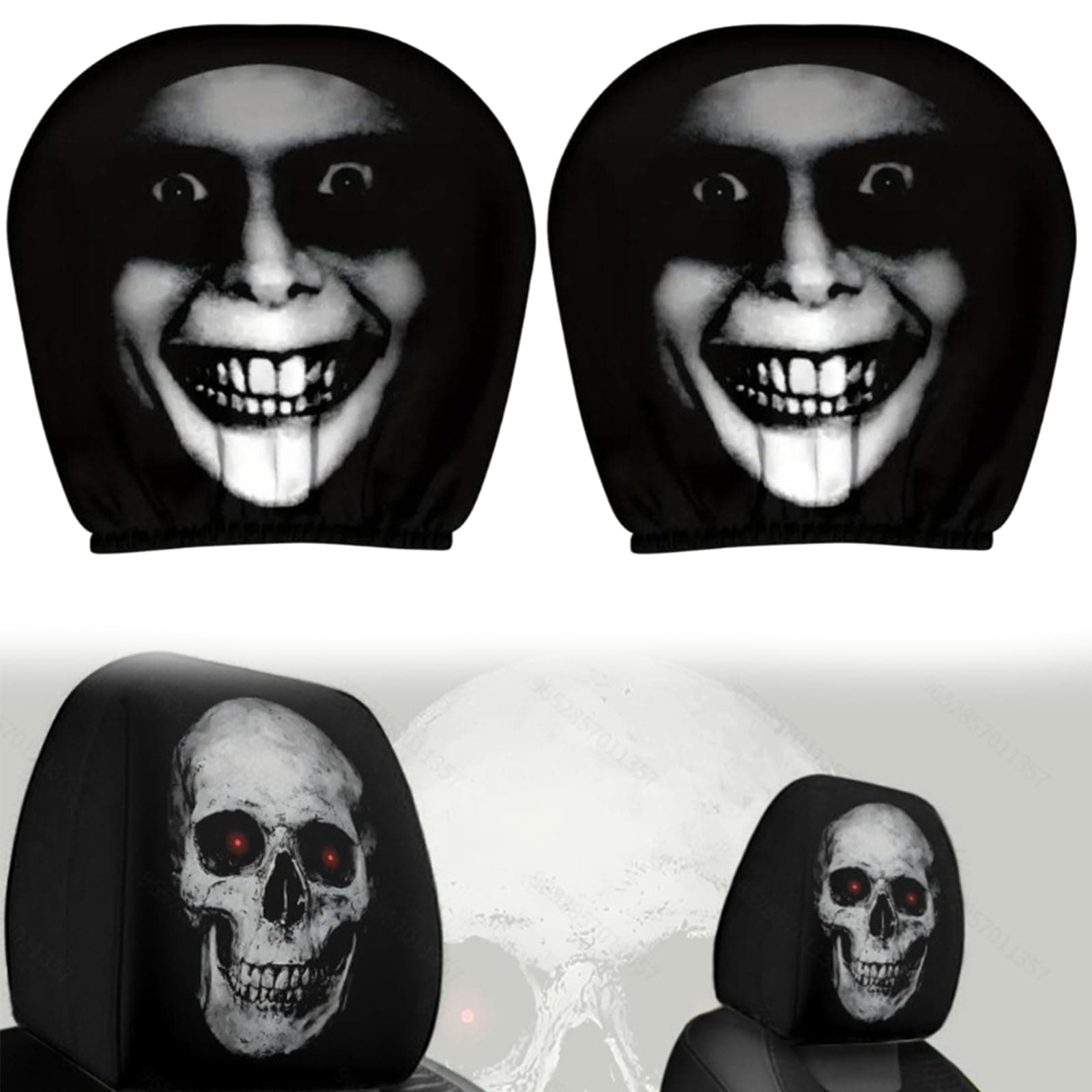 2 Stück Halloween-Kopfstützenbezüge, Funny Cartoon Car Headrest Covers Universal Fit Elastisch Atmungsaktiv Kopfstützenbezüge Lustige Halloween Weihnachtlicher Kopfstützenbezug Für Autositze (#01) Angebot bei HelloDeals
