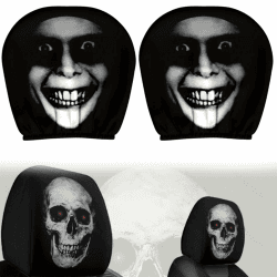 2 Stück Halloween-Kopfstützenbezüge, Funny Cartoon Car Headrest Covers Universal Fit Elastisch Atmungsaktiv Kopfstützenbezüge Lustige Halloween Weihnachtlicher Kopfstützenbezug Für Autositze (#01)