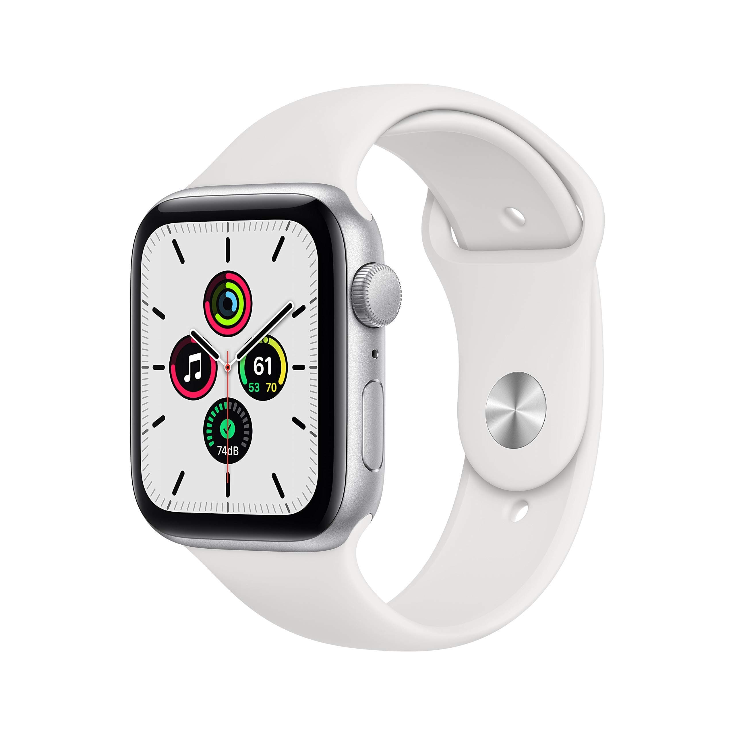 Apple Watch SE 2020 (GPS, 44MM) Aluminiumgehäuse Silber mit Blanc Sportarmband (Generalüberholt)