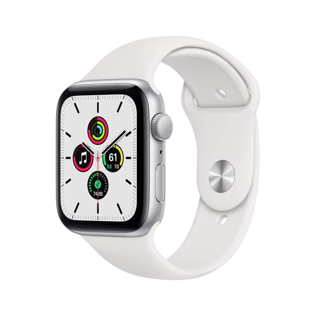 Apple Watch SE 2020 (GPS, 44MM) Aluminiumgehäuse Silber mit Blanc Sportarmband (Generalüberholt)