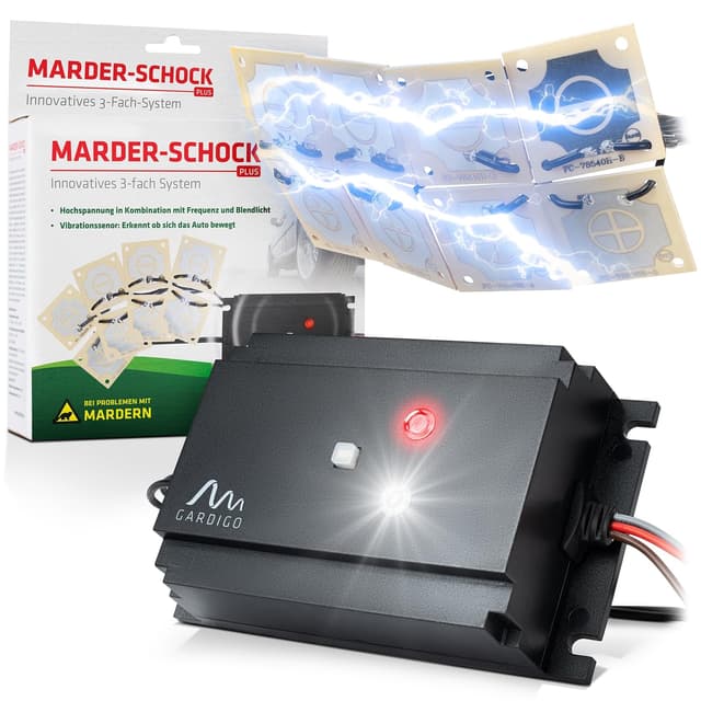 Gardigo® Marderschreck Auto Hochspannung | Marderabwehr mit Elektroschock | Zum Anschluss an die Autobatterie | Marderschutz Ultraschall + Schock | 25 Jahre Erfahrung mit Ultraschall Marderabwehr