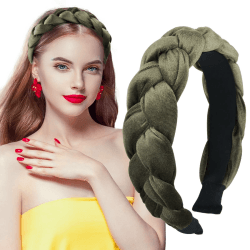 BETESSIN Samt Haarreif Dirndl Geflochten Stirnband Breit Haarband Vintage Gepolsterte Haarreifen Trachten Haarschmuck Rockabilly Kopfband für Damen und Mädchen Grün
