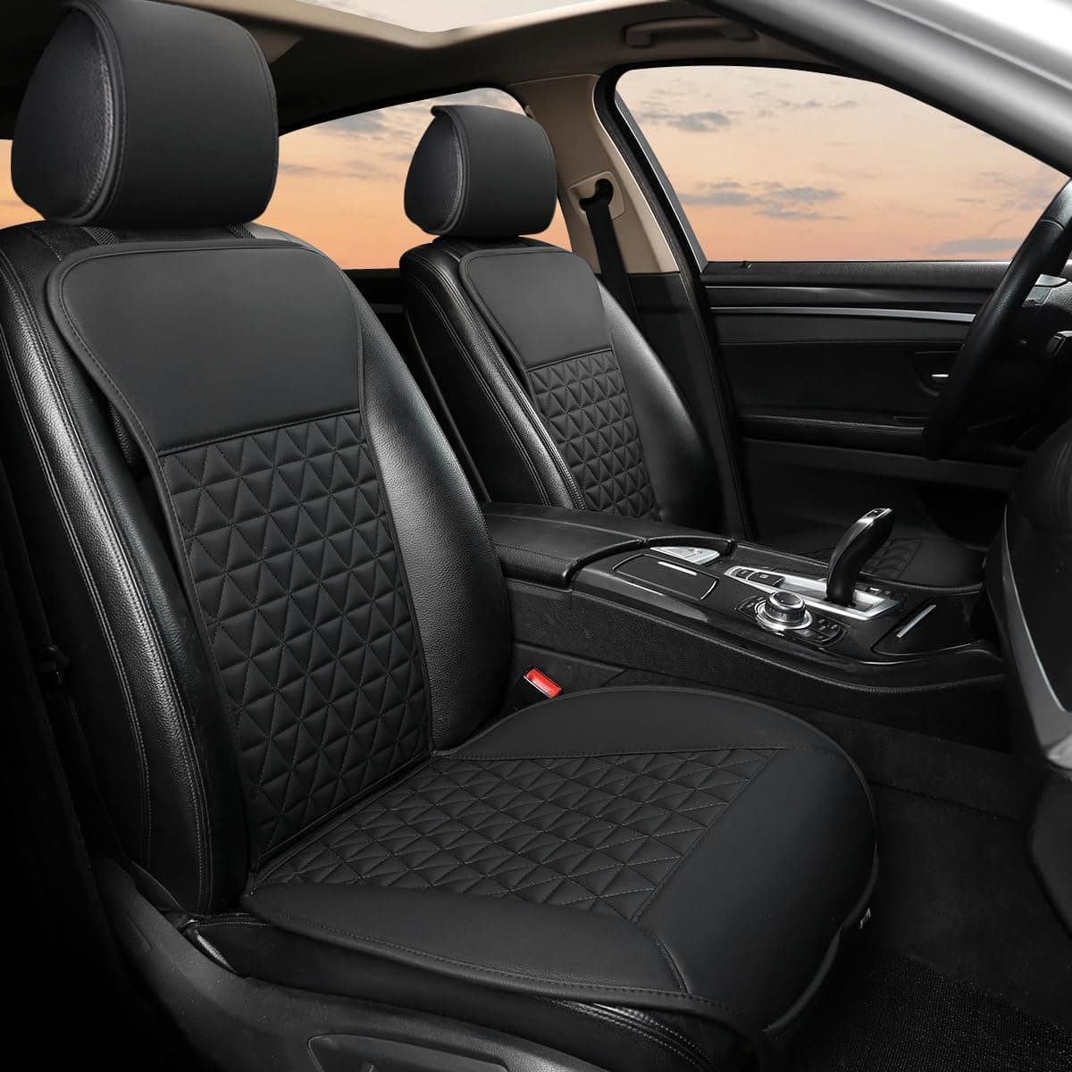 Black Panther 1 Paar Luxus PU-Leder Sitzbezüge Auto Vordersitze, kompatibel mit 95% Autos,Keine Sitzheizung, Keine Wärme (Limousine/SUV/Pickup/Van) - Schwarz A- 2 Stück - Schwarz Angebot bei HelloDeals
