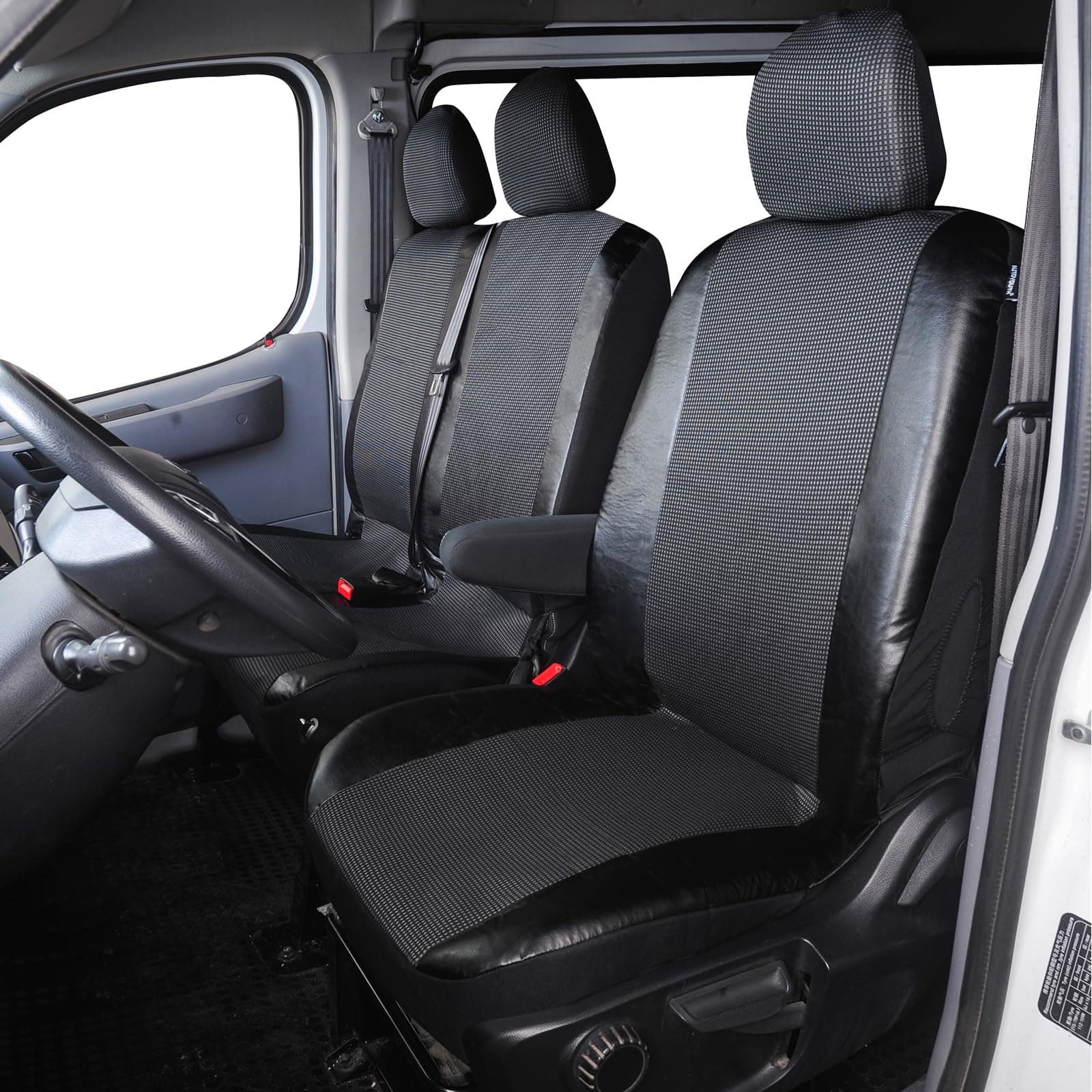 TOYOUN Sitzbezüge Auto für Transporter Vordersitze 2+1 Universal Schonbezüge Sitzschoner Auto für Fahrersitz + 2er Beifahrersitzbank Autositzbezüge Kunstleder Stoff Spleißen, Grau Angebot bei HelloDeals