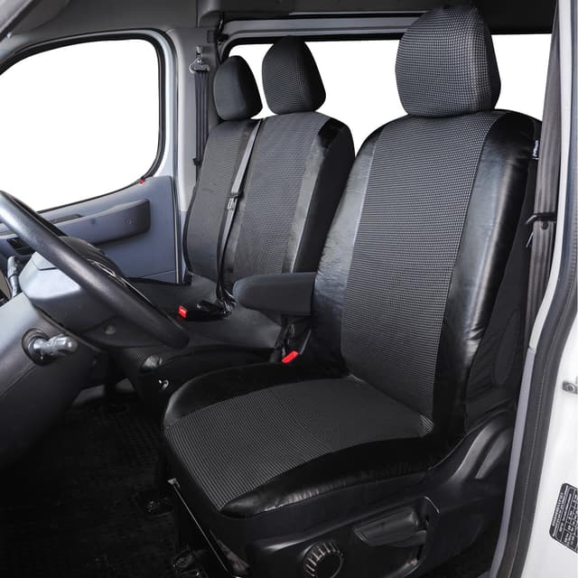 TOYOUN Sitzbezüge Auto für Transporter Vordersitze 2+1 Universal Schonbezüge Sitzschoner Auto für Fahrersitz + 2er Beifahrersitzbank Autositzbezüge Kunstleder Stoff Spleißen, Grau