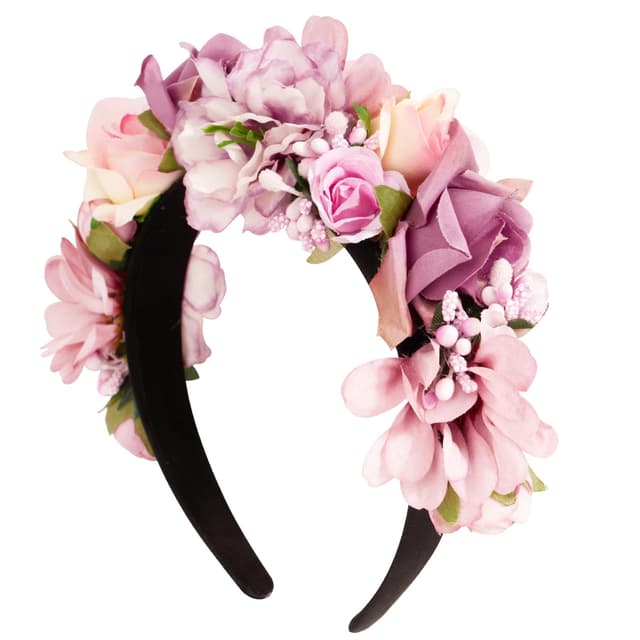 BOOMTOP Haarreif Dirndl Blumen Rosen Haarband Trachten Haarschmuck Blumen Haarkranz Stirnband Damen Mädchen Kopfband mit Gemischten Blüten für Hochzeit Hawaii Karneval Mottoparty Lila Rosa Gemischte Blüten- Lila
