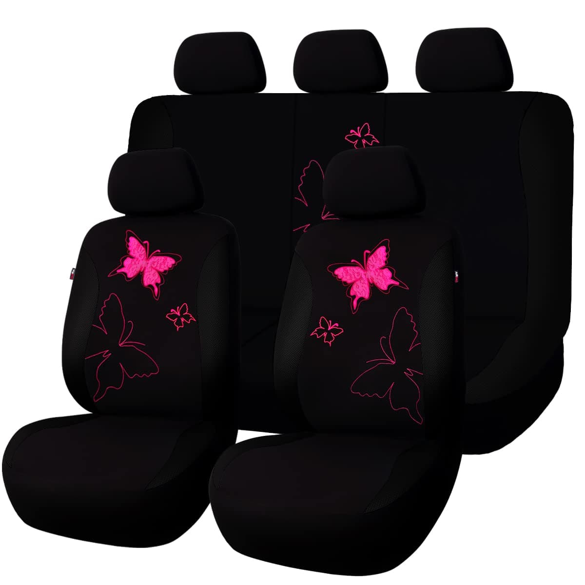 Flying Banner Maschen Schmetterling Universal für Auto Sitzbezüge Seitenairbags Kompatibel (Komplettset-Spitzen Seite, Schwarz) Schwarz Komplettset-Spitzen Seite