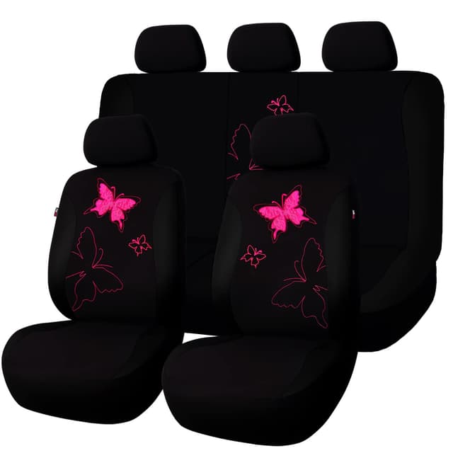 Flying Banner Maschen Schmetterling Universal für Auto Sitzbezüge Seitenairbags Kompatibel (Komplettset-Spitzen Seite, Schwarz) Schwarz Komplettset-Spitzen Seite