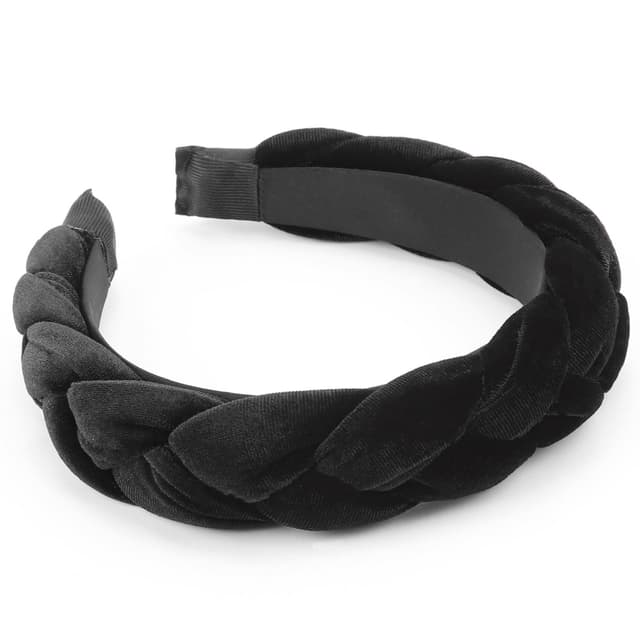 DRESHOW Geflochtene Stirnbänder für Damen Samt Haarreifen Elastische Criss Cross Haarbänder Zubehör 1 Pc Braided Hair Hoop: Black 1