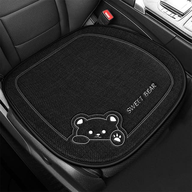 Auto Sitzauflagen aus Reinem Leinen, 50 x 50cm Sitzauflagen Vordersitze, Autositz Auflage mit Cartoon-Bären, Stilvolle Sitzkissen Auto Vordersitze, Anti Rutsch Sitzkissen für Autositz, SUV (Schwarz) Schwarz, 50x50cm