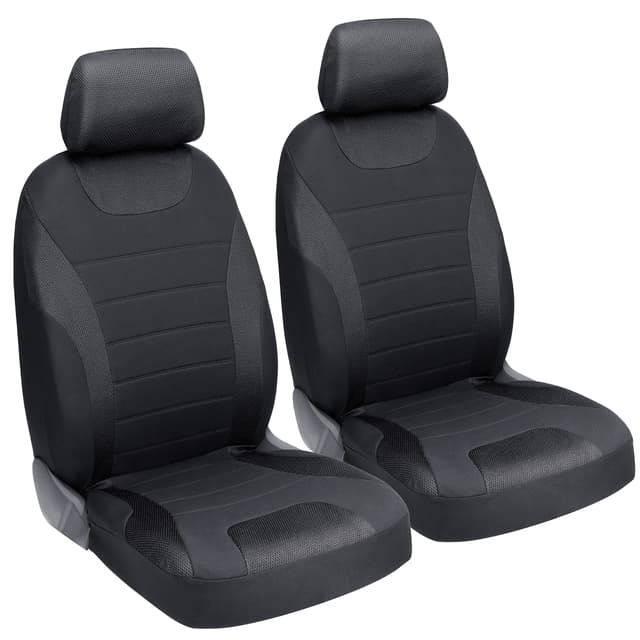 UniVexx® Autositzbezüge 2er-Set – Universal Vordersitz-Schonbezüge mit Airbag-Ausschnitt – Atmungsaktiv & pflegeleicht – Passend für viele Automodelle (Schwarz)