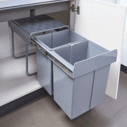 [en.casa] Einbaumülleimer Froland Mülleimer 2 Fächer Mülltrennsystem ausziehbar Abfalleimer Küche 2x20L herausnehmbare Behälter 48 x 34 x 42 cm Küchenmülleimer Grau Angebot bei HelloDeals