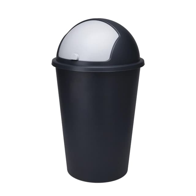 Spetebo XL Abfalleimer mit Schiebedeckel schwarz - 50 L - Runder Mülleimer mit Kuppel Deckel - Kosmetik Eimer Müll Behälter Abfall Eimer recycelbar