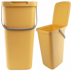 KADAX Abfallbehälter mit Deckel und Griff, Abfalleimer aus Plastik, Mülleimer für die Mülltrennung, Rechteckiger Abfallsammler mit Klappdeckel (Gelb, 25L) 25L Gelb