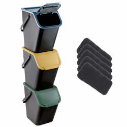 Go Practic Küchen Mülleimer mit Kohlefilter Set 3 Stück 25L mit Deckel, Mülltrennsystem, Abfallbehälter zur Trennung, Click-Funktion, Robuster, Kunststoff, Recycling Müllbehälter 3 Mülleimer mit Kohlefilter Angebot bei HelloDeals