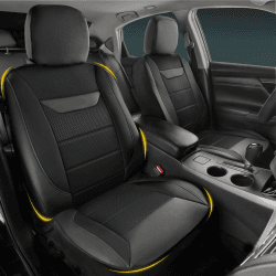 kingphenix 2er-Pack Vordersitzbezüge aus Memory-Schaumleder, Atmungsaktives 4D-Mesh, Airbag-kompatibel, Universelle Passform für Autos, LKWs, Transporter, SUV – Schwarz