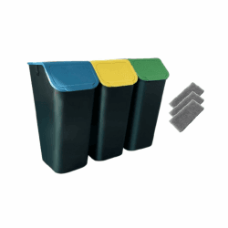 Go Practic 3-er Mülleimer-Set Küche Mülltrennsystem 3x Mülleimer 35l mit Deckel Stapelbar CLICK-Funktion, +filter 3 x 35L Blau Grün Gelb